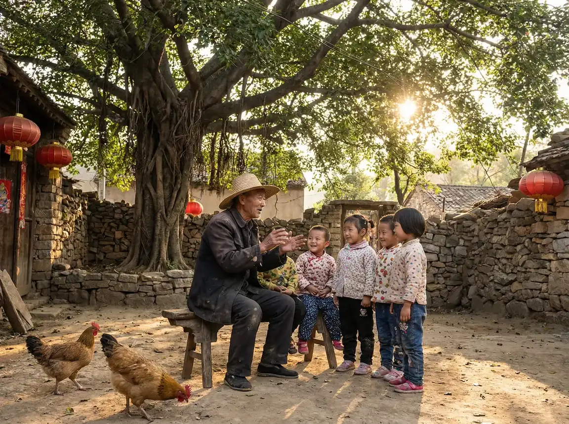 老人在大榕树下给孩子们讲故事 - XL上司未增删带翻译动漫 乡村记忆